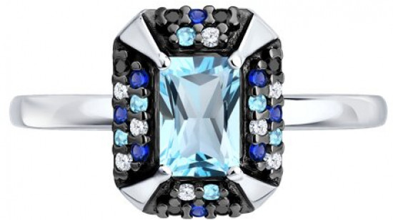 Кольцо из серебра с топазом и фианитами