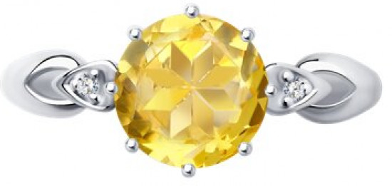 Кольцо из серебра с фианитами и цитрином