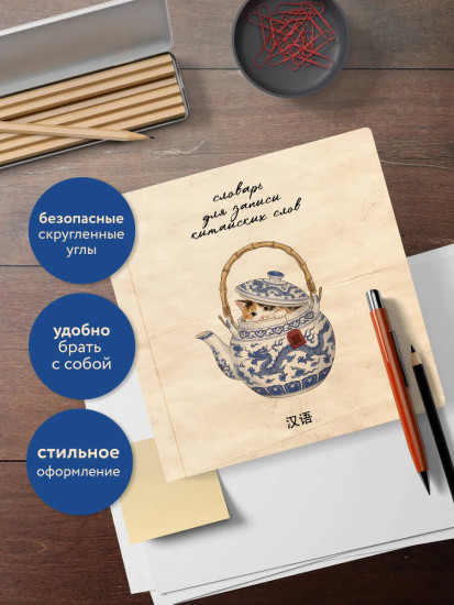 Словарь для записи китайских слов «Котик в чайнике»