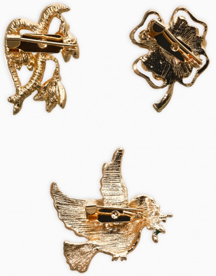 Броши «Голубь, клевер, подснежник»