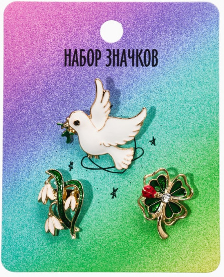Броши «Голубь, клевер, подснежник»
