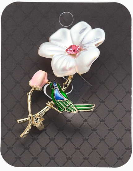 Брошь «Цветок с птичкой»