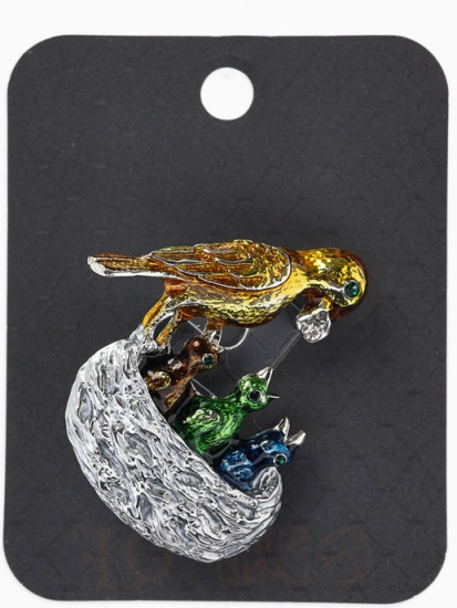 Брошь «Птица с птенцами в гнезде»