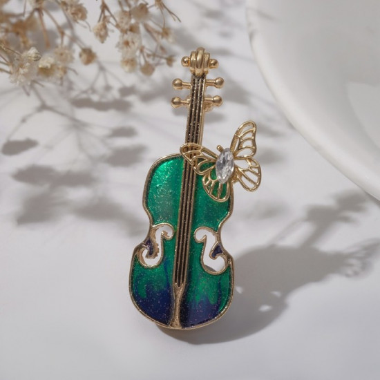 Брошь «Скрипка с бабочкой»