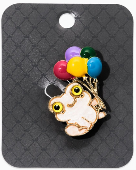 Брошь перламутровый «Лягушка с воздушными шариками»