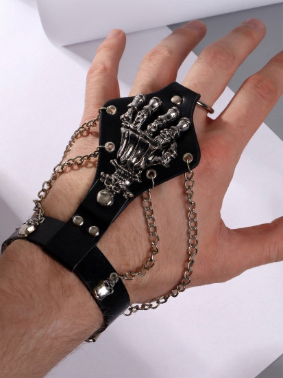Браслет кожаный«Слейв. Скелет»