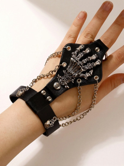 Браслет кожаный«Слейв. Скелет»