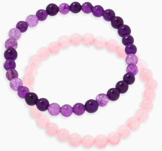 Набор браслетов из бусин «Кварц розовый и Аметист»