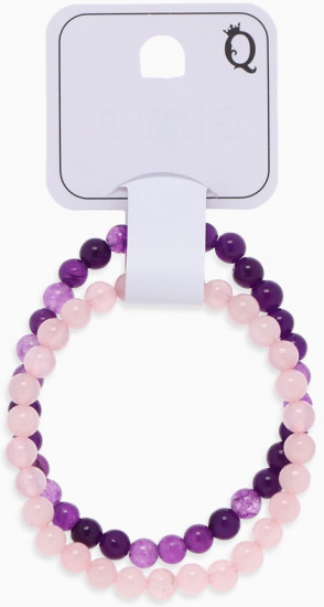 Набор браслетов из бусин «Кварц розовый и Аметист»