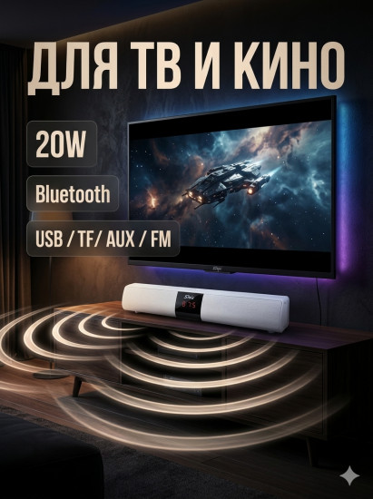 Саундбар колонка для компьютера и ТВ с подсветкой