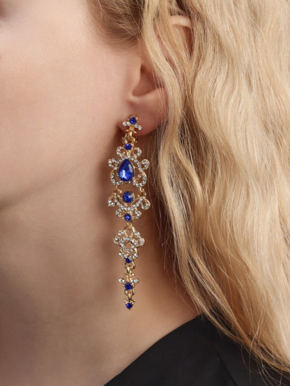 Клипсы для ушей висячие со стразами «Ажур»