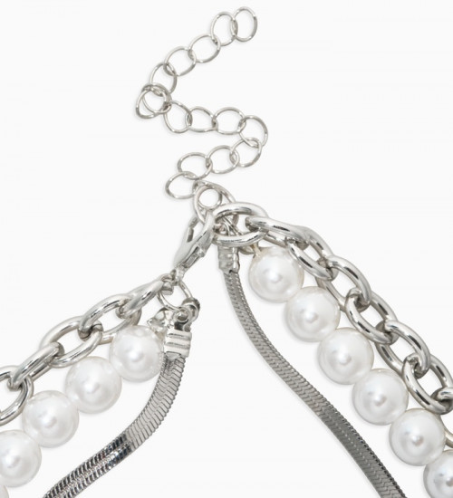 Колье многослойное с подвесками «Жемчуг с цветами»