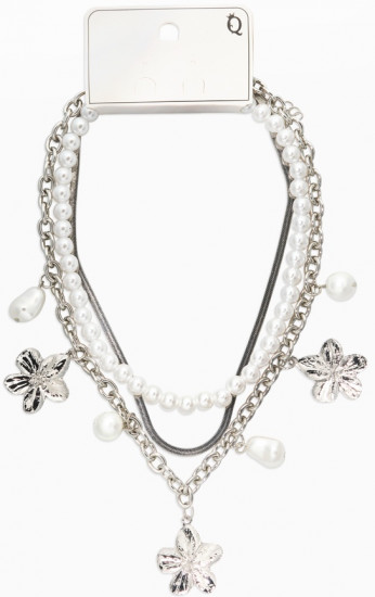 Колье многослойное с подвесками «Жемчуг с цветами»