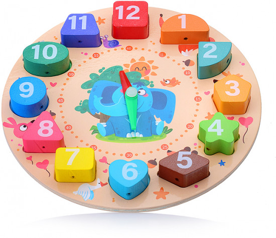 Пазл-вкладыш со шнуровкой «Часы. Слон и его друзья»