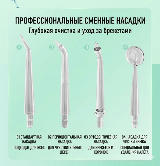 Портативный ирригатор для зубов и десен с набором насадок, аккумуляторный