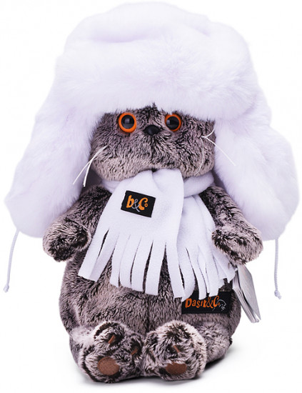 Игрушка мягкая «Кот Басик в белой меховой шапке»