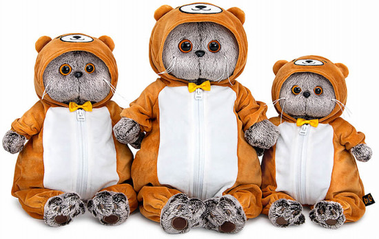 Игрушка мягкая «Кот Басик в кигуруми медвежонок»