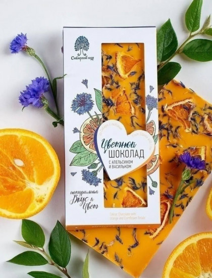 Шоколад цветной с апельсином и васильком