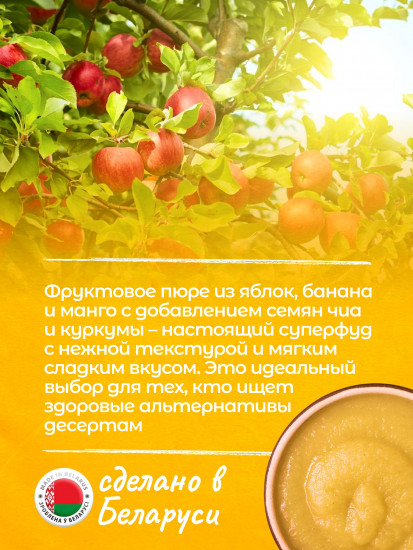 Десерт фруктовый без сахара «Яблоко, банан, манго с семенами чиа и куркумой»