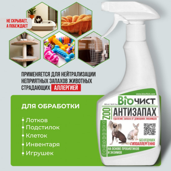 Гипоаллергенное средство для удаления запахов домашних животных «Антизапах ZOO»