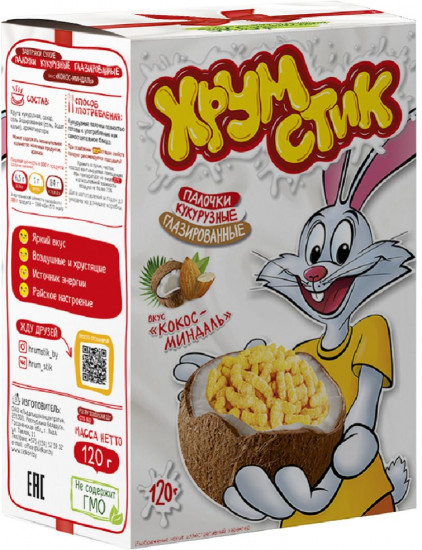 Палочки кукурузные глазированные со вкусом «Кокос-миндаль»