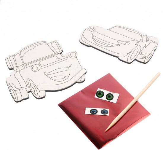 Аппликация фольгой на фигурках из ЭВА с магнитами «Тачки»