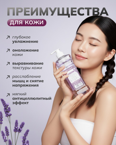 Массажное масло для тела антицеллюлитное с дозатором «Лаванда»