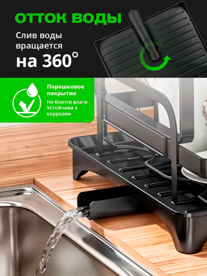 Полка для сушки и хранения посуды разборная черная