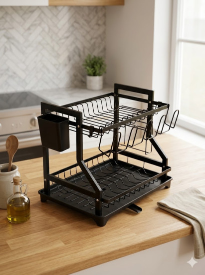 Полка для сушки и хранения посуды черная