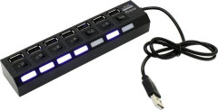 USB 2.0 хаб с выключателями, 7 портов, SBHA-7207-B - Фото 1