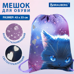 Мешок для обуви, карман, подкладка, светоотражайка, 43х33 см, Anime cat, 272421 - Фото 14