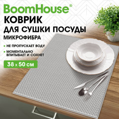 Коврик для сушки посуды из микрофибры, 38х50 см, «КЛЕТКА», сетка, Серый, 300 г/м2, Boomhouse (БУМХАУС), 701145 - Фото 1
