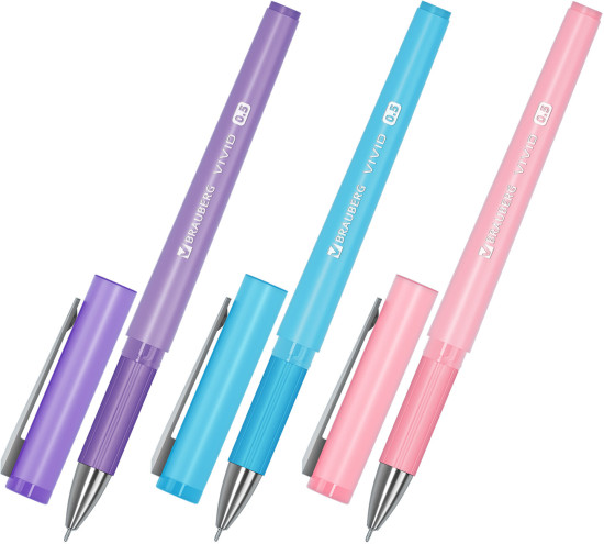 Ручки гелевые с грипом Brauberg «Vivid Pastel», Синие, Набор 3 Шт., игольчатый узел 0,5 мм, линия письма 0,35 мм, 144540Сайт