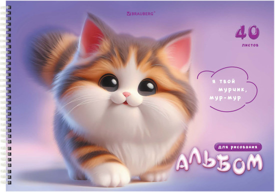 Альбомы для рисования ДЭК, А4, 40 л., Комплект 2 шт., гребень, Soft-touch, 200х290 мм, «Мурчики», 107737