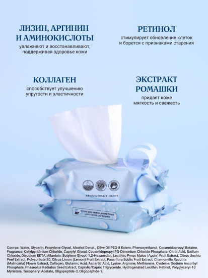 Мицеллярные салфетки с ретинолом и коллагеном «Retinol Collagen Cleansing Wipes»
