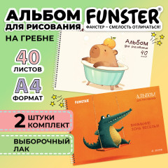 Альбомы для рисования Дэк, А4, 40 л., Комплект 2 шт., гребень, выборочный лак, 200х290 мм, «Кроко и Капи», 107751 - Фото 1
