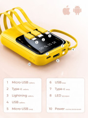 Внешний аккумулятор  20000mAh с встроенными кабелями - Фото 5