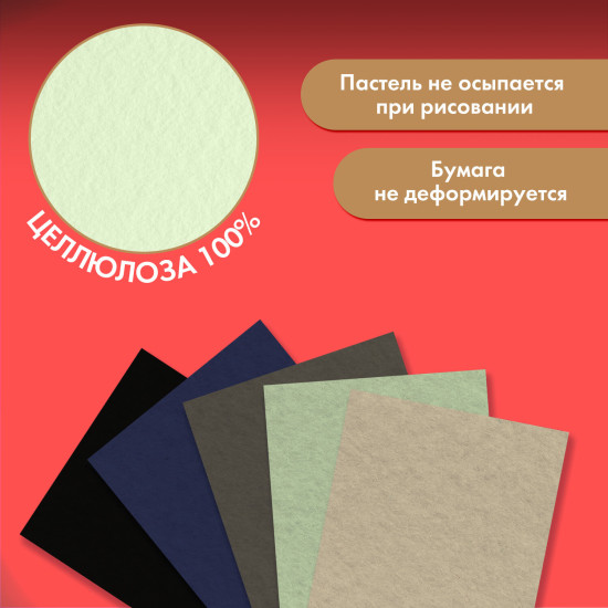 Бумага для пастели Фактурная, А4, в папке, 20 листов, 5 цветов, 270 г/м2, BRAUBERG ART, 117755