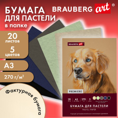 Бумага для пастели Фактурная, А3, в папке, 20 листов, 5 цветов, 270 г/м2, BRAUBERG ART, 117756 - Фото 1