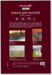 Бумага для пастели Фактурная, А3, в папке, 20 листов, 5 цветов, 270 г/м2, BRAUBERG ART, 117756 - Фото 6