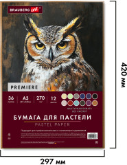 Бумага для пастели Фактурная, А3, в коробке, 36 листов, 12 цветов, 270 г/м2, BRAUBERG ART, 117760 - Фото 3