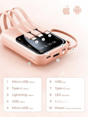 Внешний аккумулятор  20000mAh с встроенными кабелями и дисплеем - Фото 4