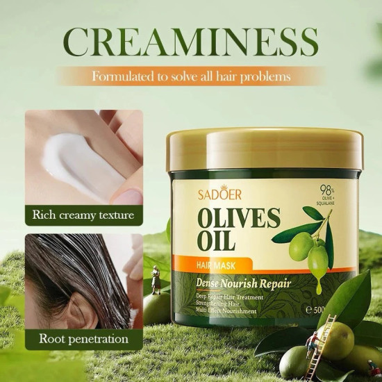 Hair Mask Olives OIL 98%, (Маска для волос с оливковым маслом, скваланом), 500 мл