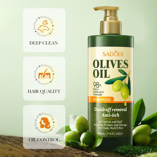 Shampoo OLIVES OIL 98%, (Шампунь для волос с оливковым маслом, скваланом), 500 мл.