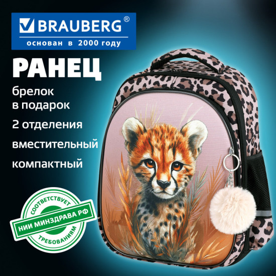 Ранец STABLE, 2 отделения,  «Curious leopard», 36х28х16 см, 274387