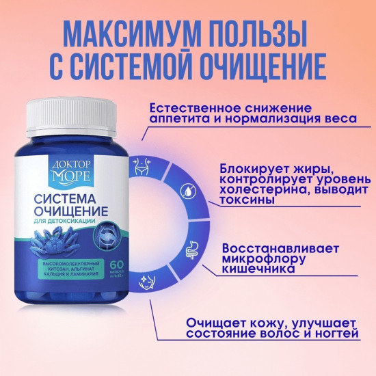 Доктор море система очищение детокс комплекс для похудения (хитозан, альгинаты, кальций, йод) 60 шт