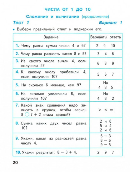 Математика. 1 класс. Тесты