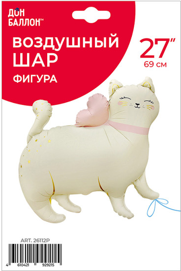 Воздушный шар Фигура Кошечка с бантом Сатин . в уп