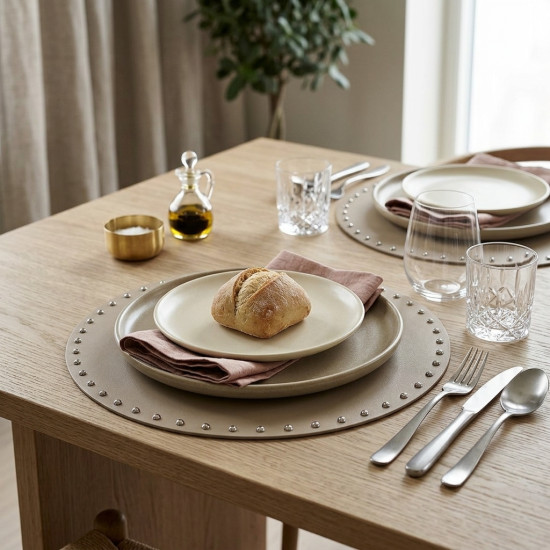 Сервировочная салфетка BEIGE с заклепками 38 см, серо-бежевая