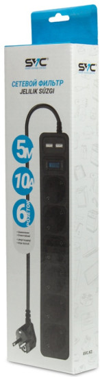 Сетевой фильтр SVC ZC6S-50M-USB 5 м